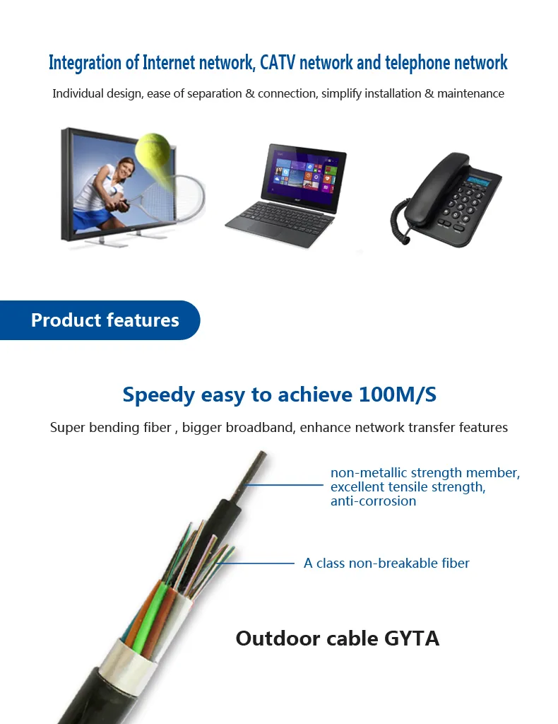 FTTH Buried Optical Cable Wire GYTA 96 Core for Communication